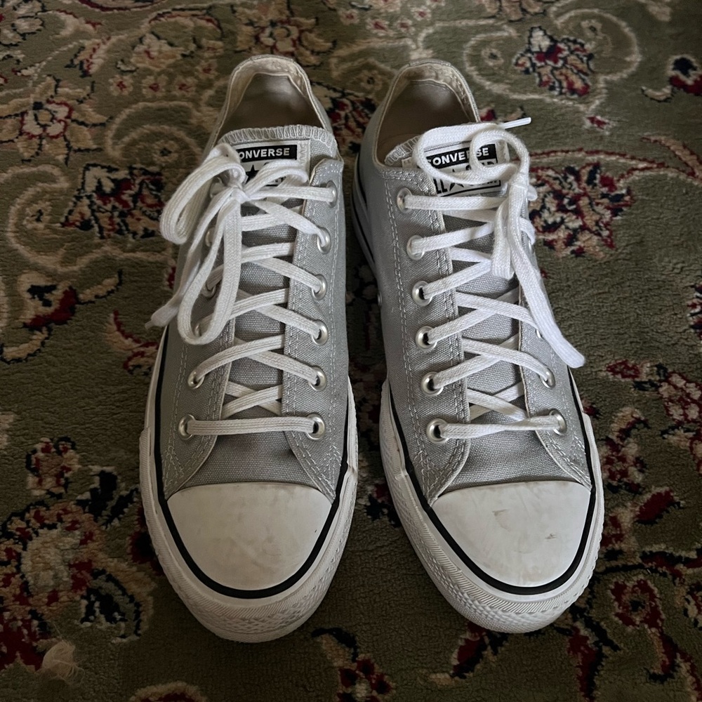 Gray Platform Low-Rise Converse, Size 9W